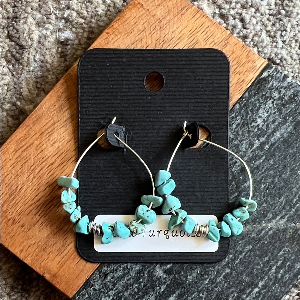 Handmade Faux Turquoise Stone Hoop Earrings